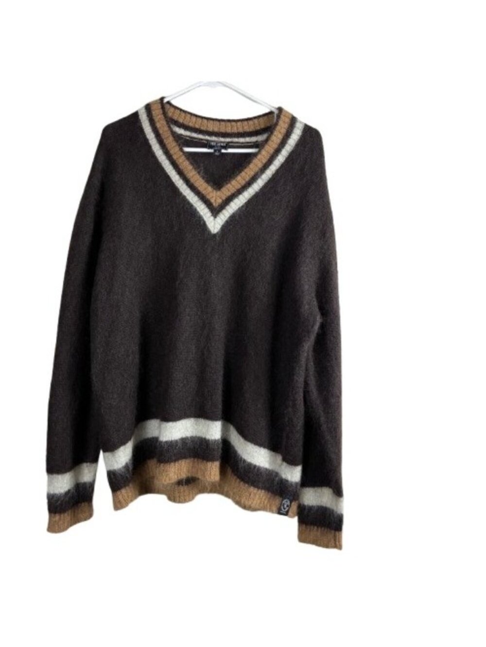 Todd Snyder Large Mohair Wool Striped Varsity V-Neck Cricket Sweater L